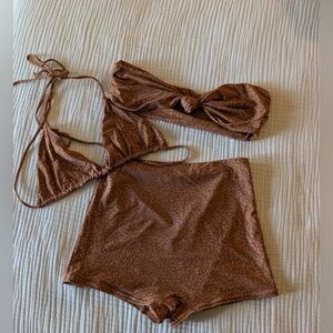 Stone Fox 3 Piece Swim Set Brown Leopard